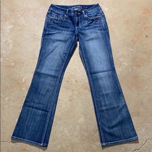 INC Denim Boot Leg Blue Jeans Size 6 L32 Rhinestones Bling Pockets